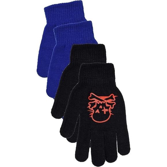 Boys 2 pairs of Gloves: 1-Halloween AND 1-Blue (Skull/X-bones Red) - Picture 2 of 3